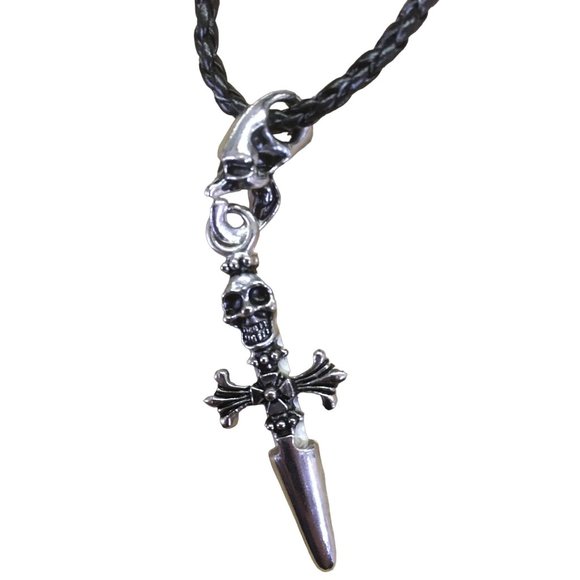 Adjustable Pirate Sword Necklace with Braided Faux Leather Chain - Picture 1 of 4